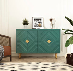Accent Cabinet with 4 Doors and Shelves, Modern Sideboard Buffet Cabinet with Decorative Embossed Pattern Doors, Credenza Storage Cabinet for Living Room, Kitchen, Dining