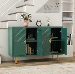Accent Cabinet with 4 Doors and Shelves, Modern Sideboard Buffet Cabinet with Decorative Embossed Pattern Doors, Credenza Storage Cabinet for Living Room, Kitchen, Dining