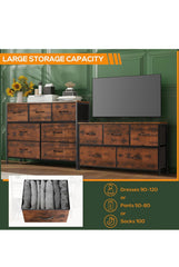 Dresser for Bedroom, 7 Storage Drawers, Wide Fabric Closet Chests Organizer Tower Furniture, TV Stand for TV up to 45 inch with Wooden Top Metal Frame for Clothes, Kids, Living Room, Hallway, Entryway