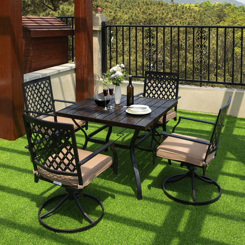 4 Outdoor Swivel Dining Chairs and 1 Square Outdoor Table Furniture Set ,Beige
