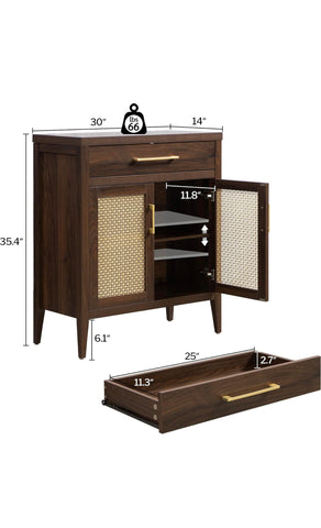 Sideboard Buffet Cabinet Set of 2, Wooden Credenza Storage Cabinet with Drawers and Metal Mesh Doors, Mid Century Modern Console Coffee Bar for Living Room and Entryway, Espresso Walnut