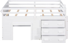 Twin Loft Bed with Cabinet and Storage, Low Loft Bed for Kids Playhouse Bed with Built-in Ladder(White, loft)