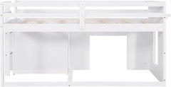 Twin Loft Bed with Cabinet and Storage, Low Loft Bed for Kids Playhouse Bed with Built-in Ladder(White, loft)