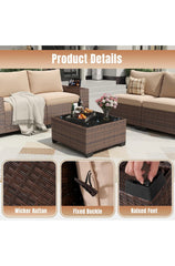 6 Pieces Patio Furniture Set Wicker Rattan Outdoor Sectional Conversation Set with Coffee Table and 4” Thickened Cushions, Beige (Waterproof Cover Included)