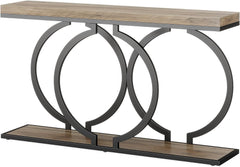 Rustic Accent Table for Living Room, Entrance Table Geometric Metal Frame, Vintage Grey