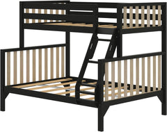Scandinavian Modern Bunk Bed, Solid Wood Twin Over Full Bed Frame for Kids, No Box Spring Needed, Black/Blonde