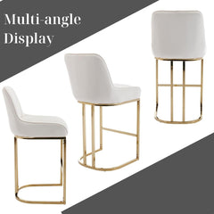 Beige Velvet Bar Stools Set of 2 Modern Counter Stools with Gold Legs 26 Inch Counter Height Bar Stools Upholstered Kitchen Island Chairs with Back