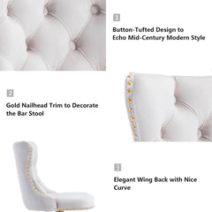 Swivel Bar Stools Set of 2,Adjustable Barstools with Back Velvet Tufted Counter Stool Modern Upholstered, Beige Gold