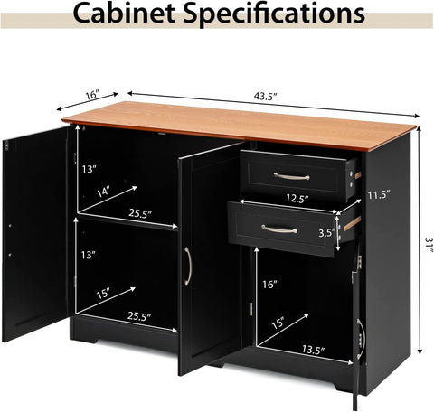Buffet Sideboard Storage Credenza Cabinet Console Table Kitchen Dining Room Furniture Organizer, White
