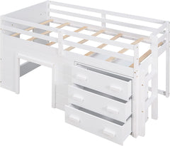 Twin Loft Bed with Cabinet and Storage, Low Loft Bed for Kids Playhouse Bed with Built-in Ladder(White, loft)