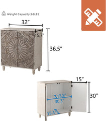 Accent Cabinet w Doors & Shelf,Rustic Boho Decorative Cabinet w Wood Grain Finish