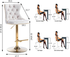 Swivel Bar Stools Set of 2,Adjustable Barstools with Back Velvet Tufted Counter Stool Modern Upholstered, Beige Gold