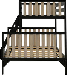 Scandinavian Modern Bunk Bed, Solid Wood Twin Over Full Bed Frame for Kids, No Box Spring Needed, Black/Blonde