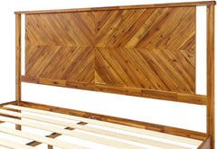 Deluxe Bed Frame with Headboard - Rustic & Scandinavian Style with Solid Acacia Wood - No Box Spring Needed - 12 Strong Wood Slat Support - Easy Assembly - King, Rustic Golden Brown