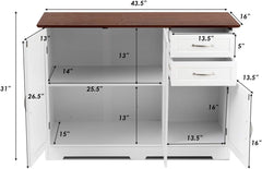 Buffet Sideboard Storage Credenza Cabinet Console Table Kitchen Dining Room Furniture Organizer, White