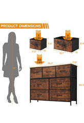 Dresser for Bedroom, 7 Storage Drawers, Wide Fabric Closet Chests Organizer Tower Furniture, TV Stand for TV up to 45 inch with Wooden Top Metal Frame for Clothes, Kids, Living Room, Hallway, Entryway