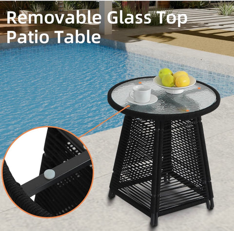 3 Pieces Outdoor Patio Furniture Set Woven Rope Chairs, Outdoor Chairs with Table and Soft Cushions,Ideal for Yard,Garden,Balcony,Poolside Conversation,Black