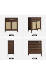 Sideboard Buffet Cabinet Set of 2, Wooden Credenza Storage Cabinet with Drawers and Metal Mesh Doors, Mid Century Modern Console Coffee Bar for Living Room and Entryway, Espresso Walnut