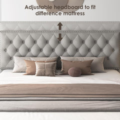 Full Size Bed Frame with 4 Storage Drawers, Grey