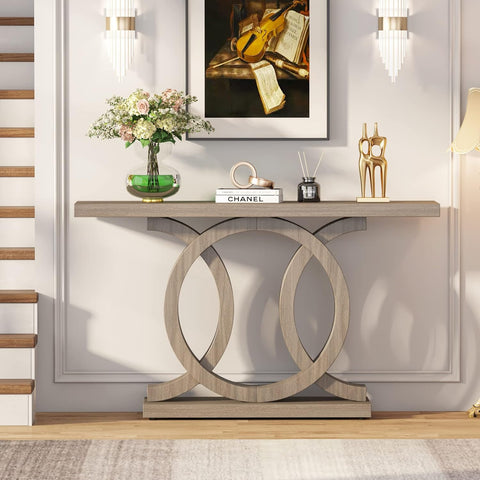 Farmhouse Hallway Table, Wooden Entryway Table, Vintage Sofa Table, Unique Long Accent Table for Decoration and Organization (Grey)