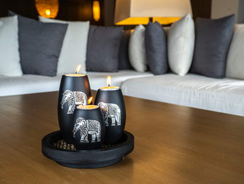 Tealight Candle Holders with Candle Tray Set of 3 Decorative Candle Holders Matte Wood Finish