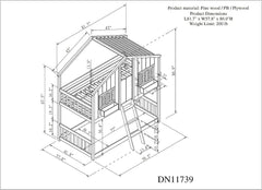 House Bunk Bed Twin Over Twin for Kids, Wood Bunk Beds with Roof, Windows, Window Box and Small Door, Floor Bunk Beds with Ladder and Guard Rails for Girls Boys, White