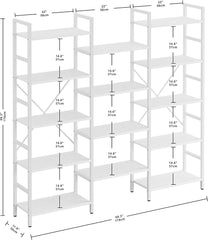 Bookcases and Bookshelves Triple Wide 5 Tiers Industrial Bookshelf, Large Etagere Bookshelf Open Display Shelves with Metal Frame