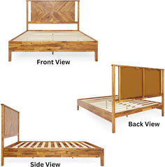 Deluxe Bed Frame with Headboard - Rustic & Scandinavian Style with Solid Acacia Wood - No Box Spring Needed - 12 Strong Wood Slat Support - Easy Assembly - King, Rustic Golden Brown