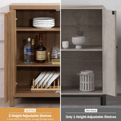 Rattan Sideboard Buffet Cabinet Set of 2 - Farmhouse Kitchen Coffee Bar Cabinet with Rattan Decorated Doors