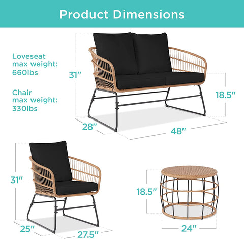4-Piece Outdoor Rope Wicker Patio Conversation Set