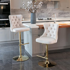 Swivel Bar Stools Set of 2,Adjustable Barstools with Back Velvet Tufted Counter Stool Modern Upholstered, Beige Gold