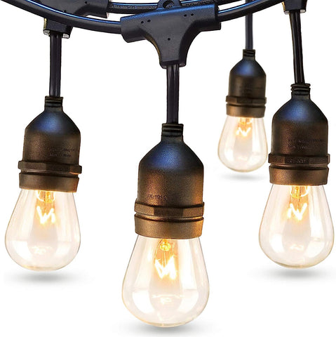 48 FT Outdoor String Lights Commercial Grade Weatherproof Strand, 16 Edison Vintage Bulbs(1 Spare), 15 Hanging Sockets, ETL Listed Heavy-Duty Decorative Christmas Lights for Patio Garden Black
