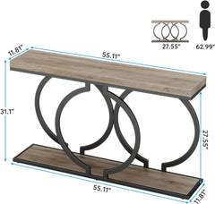 Rustic Accent Table for Living Room, Entrance Table Geometric Metal Frame, Vintage Grey