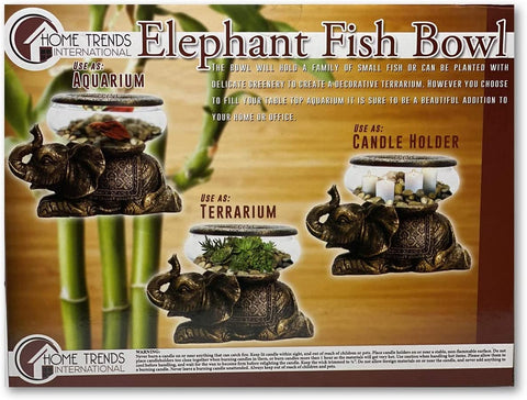 New Good Luck Decorative Gold Antiqued Elephant Glass Bowl,Terrarium or Candle Holder with Color Gift Box