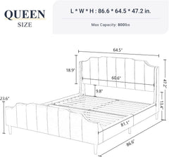 Queen Size Velvet Bed Frame Upholstered Platform Bed with Vertical Headboard and Footboard,Green