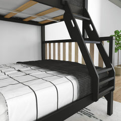 Scandinavian Modern Bunk Bed, Solid Wood Twin Over Full Bed Frame for Kids, No Box Spring Needed, Black/Blonde