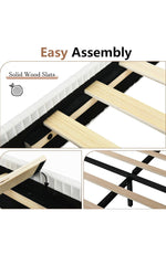 Queen Size Bed Frame, Velvet Upholstered Bed Frame with Vertical Channel Tufted Headboard, Low Profile Bed Design, No Box Spring Needed, Easy Assembly, Beige