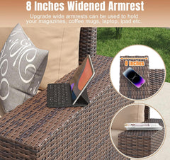 6 Pieces Patio Furniture Set Wicker Rattan Outdoor Sectional Conversation Set with Coffee Table and 4” Thickened Cushions, Beige (Waterproof Cover Included)