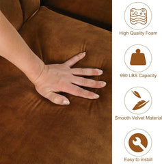 Velvet Sectional Convertible Sofa with Chaise, 107" L Shape Sectional Sofa Couch with USB, Split Back Folding Futon Couch for Living Room (Caramel Brown)