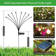 Solar Firefly Lights,New Upgraded 2 Pack 8 LED Solar Garden Lights Swaying Light,Warm White