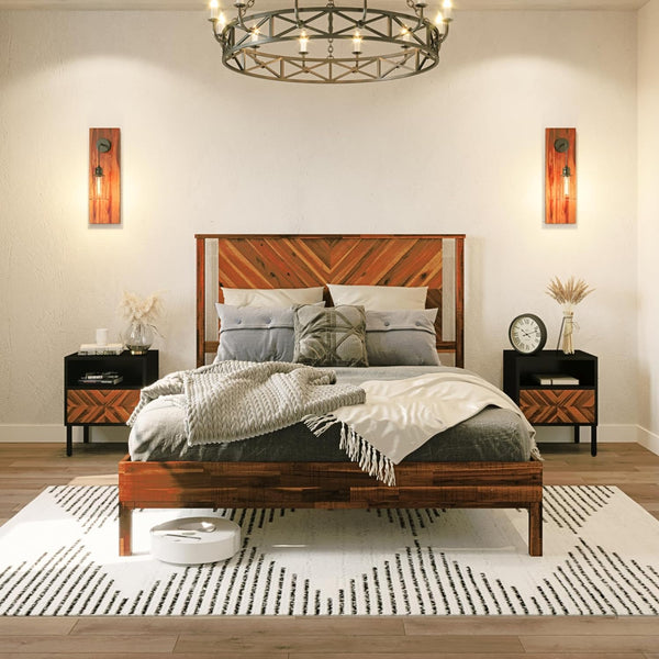 Deluxe Bed Frame with Headboard - Rustic & Scandinavian Style with Solid Acacia Wood - No Box Spring Needed - 12 Strong Wood Slat Support - Easy Assembly - King, Rustic Golden Brown