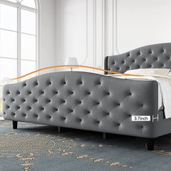 Modern Upholstered King Bed Frame,Button Tufted Headboard and Footboard Design Solid Wooden Slat Support Easy Assembly, Grey