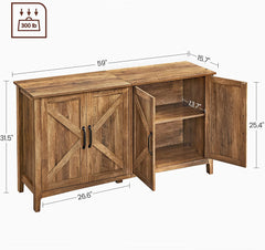 Buffet Cabinet, Sideboard, Credenza, Kitchen Storage Cabinet, with Adjustable Shelves, for Living Room, Entryway, Rustic Walnut