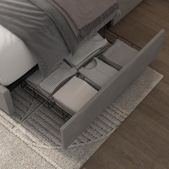 Full Size Bed Frame with 4 Storage Drawers, Grey