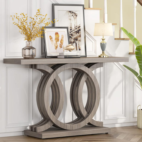 Farmhouse Hallway Table, Wooden Entryway Table, Vintage Sofa Table, Unique Long Accent Table for Decoration and Organization (Grey)