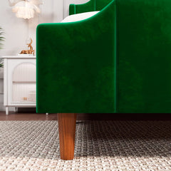 Queen Size Velvet Bed Frame Upholstered Platform Bed with Vertical Headboard and Footboard,Green