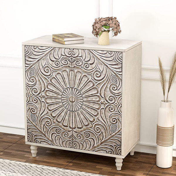 Accent Cabinet w Doors & Shelf,Rustic Boho Decorative Cabinet w Wood Grain Finish