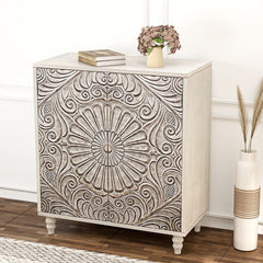 Accent Cabinet w Doors & Shelf,Rustic Boho Decorative Cabinet w Wood Grain Finish