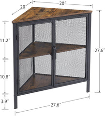 Corner Cabinet/Table, 3-Tier Shelves with Protection Door, Metal Frame Storage Shelf Organizer for Small Space, Living Room, Kitchen, Bathroom, Set of 1, Brown