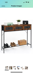 Narrow Entryway Table, Industrial Couch Table for Living Room, Hallway, Bedroom, Rustic Brown